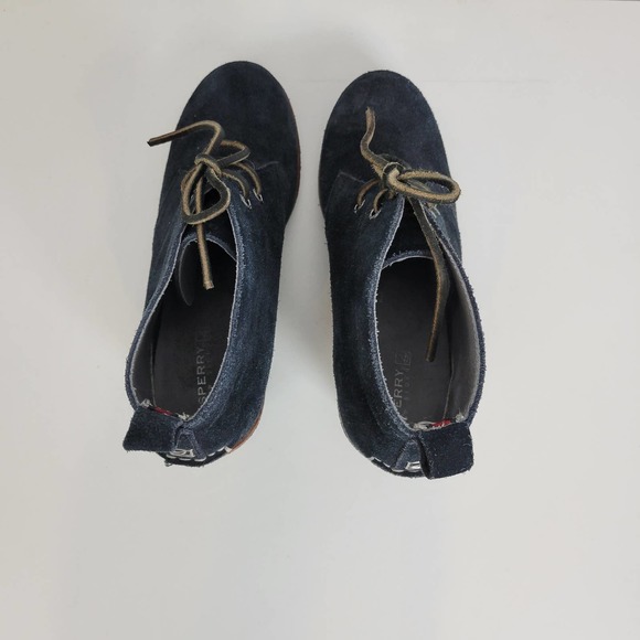 Sperry Womens Boots Size‎ 6.5 Black Suede Round Toe Lace Up Wedge Heels - Picture 2 of 9
